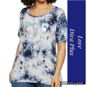 Navy & White Tie Dyed Top w/Words Love